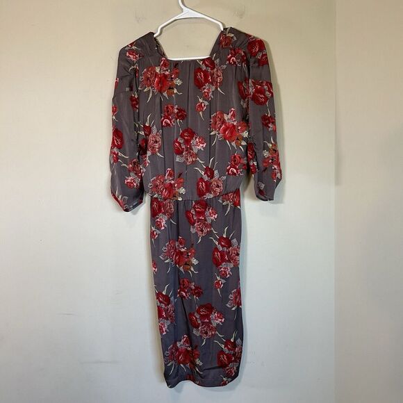 Tucker Womens Dolman Sleeve Floral Print V Neck A Line Dress Taupe Red Size M - Picture 6 of 9